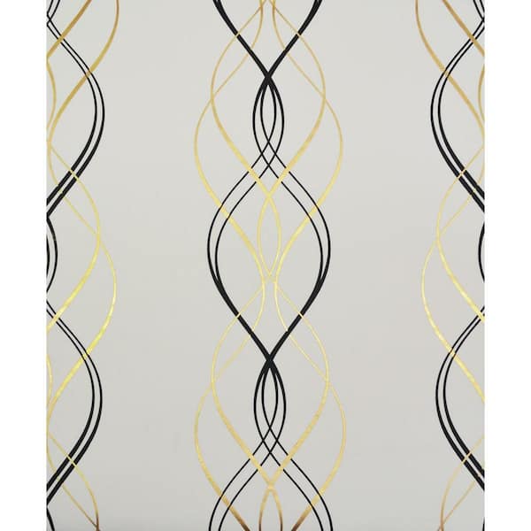 York Wallcoverings 56.9 sq. ft. Black/White/Gold Aurora Wallpaper