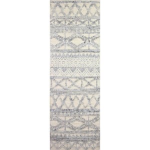 Janie Ivory/Blue 3 ft. x 8 ft. Geometric Transitional Area Rug Runner