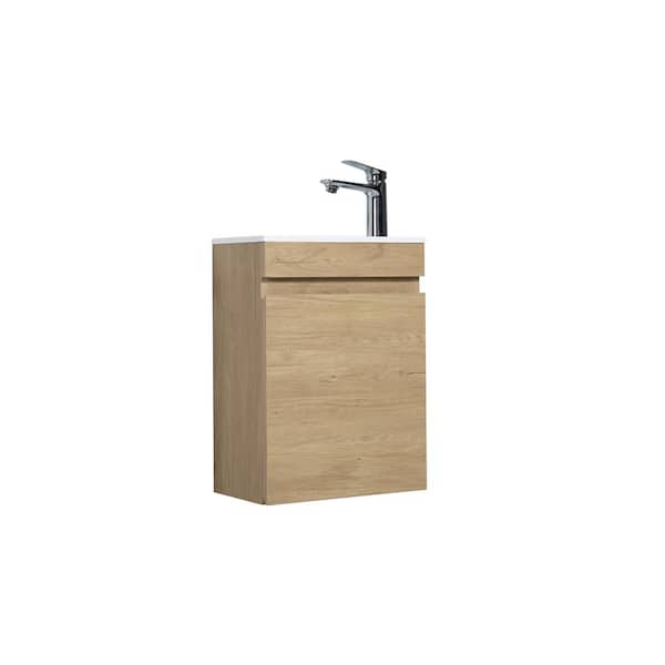 Dimakai 16 in. W Single Sink Wall-Mounted Oak Bath Vanity with White Resin Top Unassembled