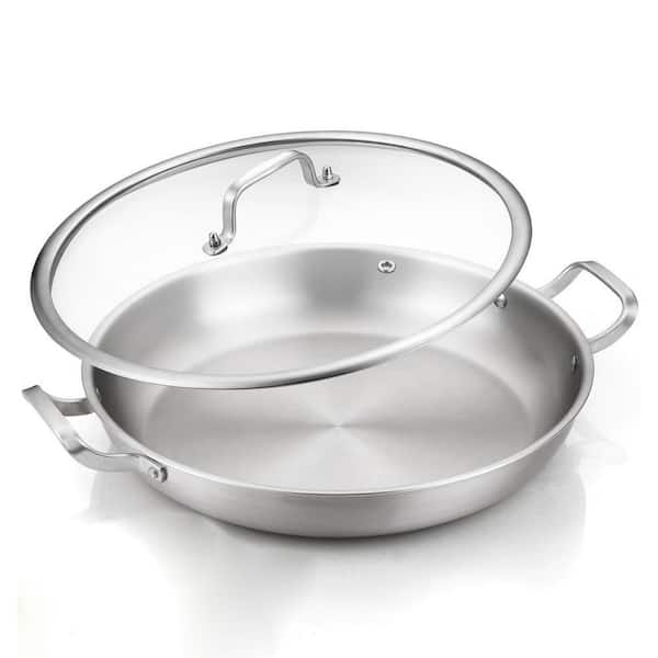 Kitchen Tools 14 in. Saute Pan Stainless Steel Tri-Ply Even Heat Induction Compatible Jumbo Skillet Kitchen Cookware Lid