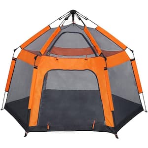 Orange Kids Play Tent House Pop Up Portable Breathable Hexagon Playhouse for Backyard, Patio