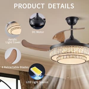 48 in. Black Indoor Ceiling Fan with LED Light Retractable, 6 Speed, Remote Control, Timing, Reversible, Up to 35HZ