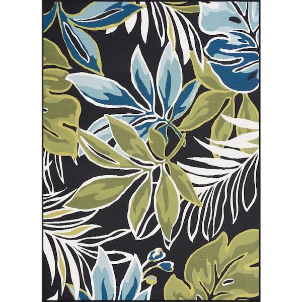Stunning Black 8 ft. x 10 ft. Floral Indoor/Outdoor Area Rug