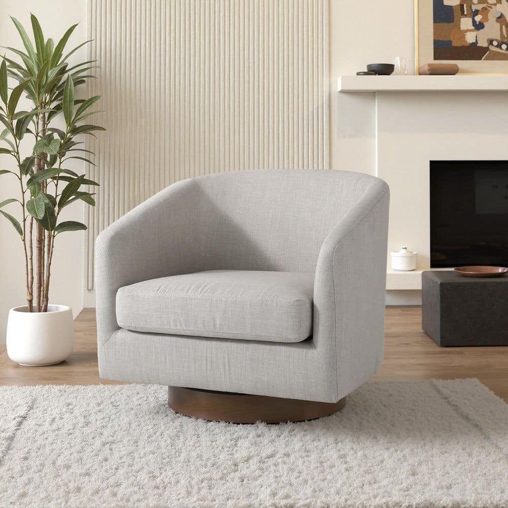 Khaki Linen Upholstered 360° Swivel Arm Chair With Wood Base (Set of 1) price history on PriceWatchPro