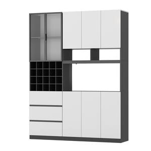 White and Black Wood 63 in. W Buffet and Hutch Kitchen Cabinet with LED Lights, Drawers, Wine Rack and Glass Doors