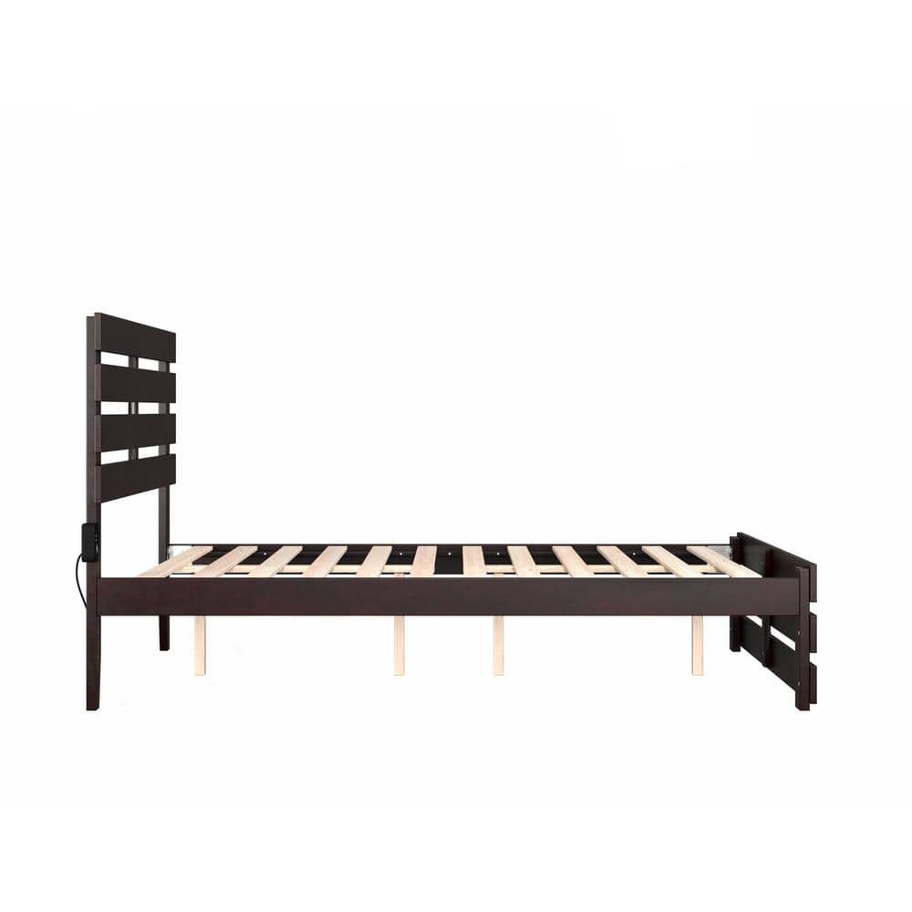 Espresso Full Wood Bed with Slats and USB Charger