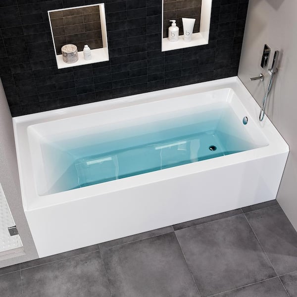 Eviva Swiss 54 in. x 29.9 in. Rectangular Non-Whirlpool Bathtub with Right Drain in White