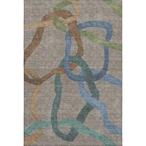 Mayfield Premium Machine Washable Abstract AMF2394 Taupe 10 ft. x 14 ft. Area Rug