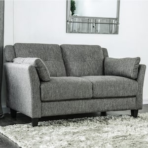 Elly 56 in. Gray Linen 2-Seater Loveseat with Wood Legs