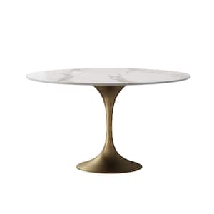 35.5 in. Round White Faux Marble Top With Metal Frame (Seats 4)