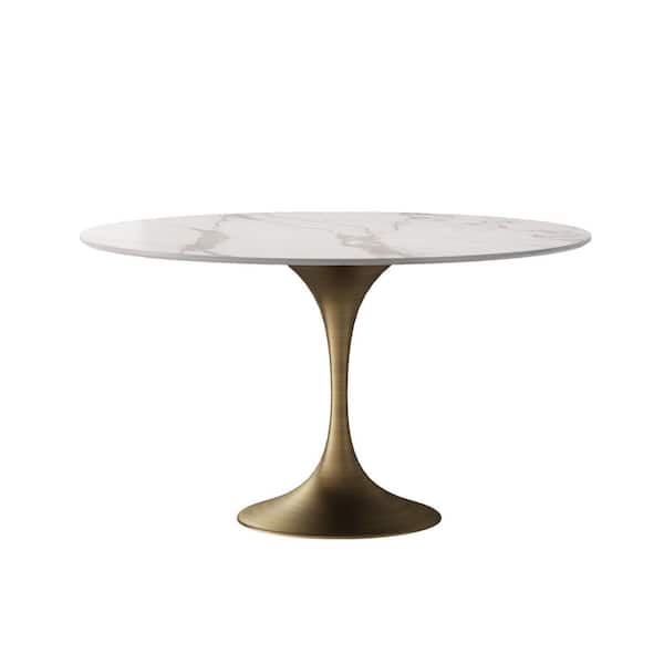 JASIWAY 35.5 in. Round White Faux Marble Top With Metal Frame (Seats 4)