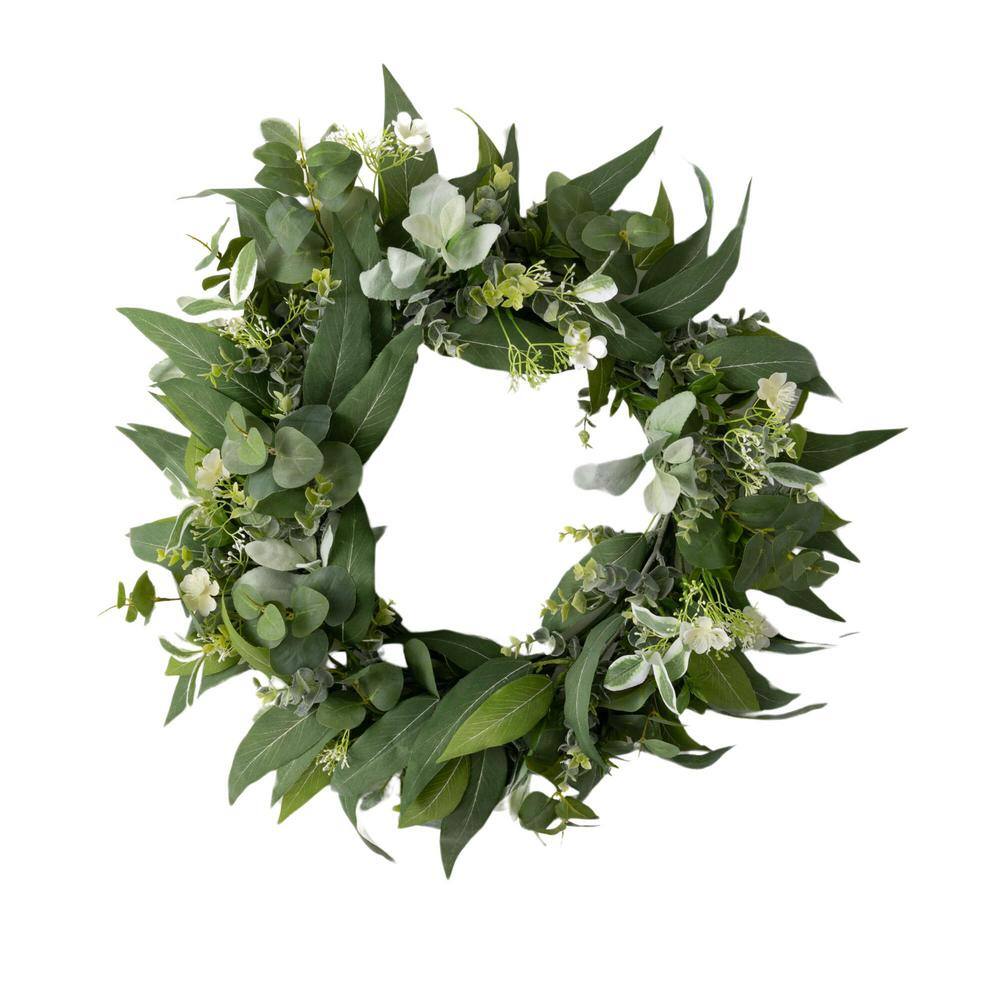 SULLIVANS 26 in. Artificial Mixed Leaf Eucalyptus Wreath MXFGWR - The ...