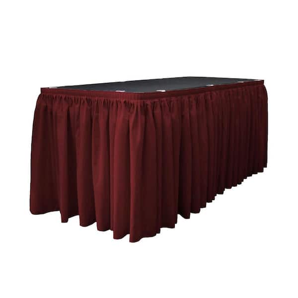 LA Linen 17 ft. x 29 in. L with 10-Large Clips Burgundy Polyester Poplin Table Skirt