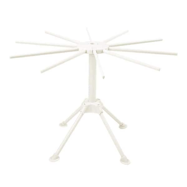 White Collapsible Pasta Drying Rack with 10 Bar Handles - Ideal for Spaghetti, Fettuccine, and More