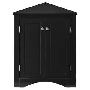 Classic Black Wood Storage Cabinet Triangle Corner Floor Cabinet with Adjustable Shelves for Bathroom, Living Room