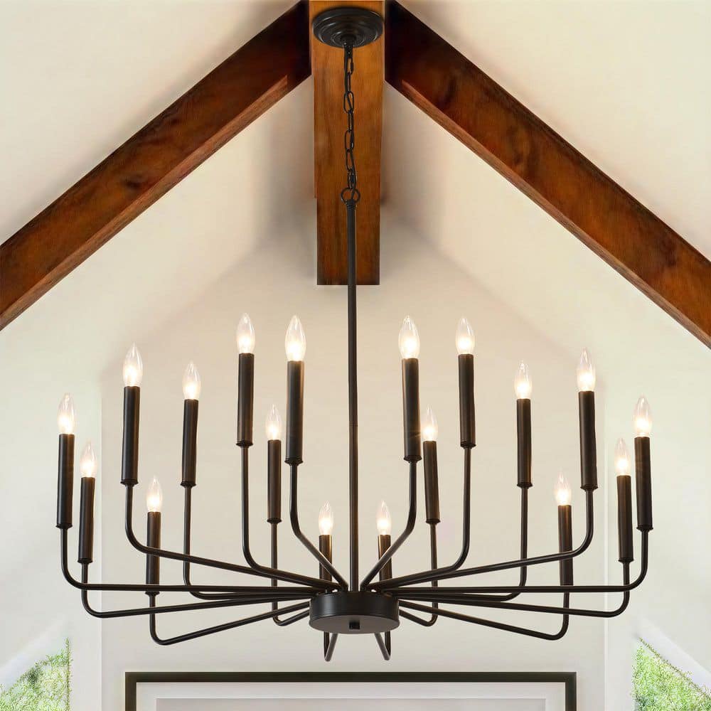 18 Lights Farmhouse Chandelier Dining Room Black Hanging Dining Light Fixtures Industrial Chandelier for Foyer Entryway price history on PriceWatchPro