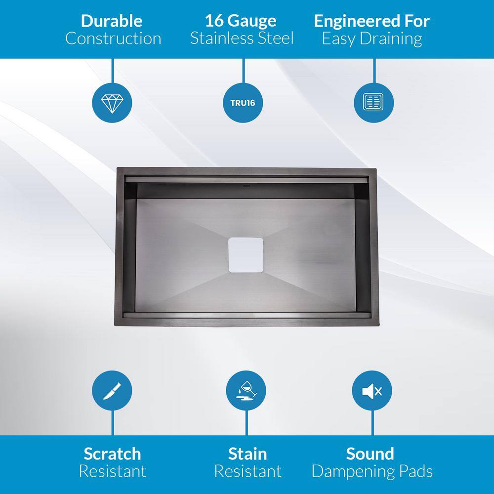 32'' Gun Metal Black Stainless Steel Undermount Single Bowl Kitchen Sink