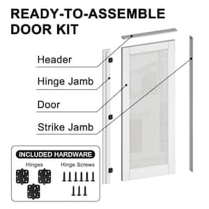 30 in. x 80 in. 1-Lite Frosted Glass Left Handed White Solid Core MDF Prehung Door with Quick Assemble Jamb Kit