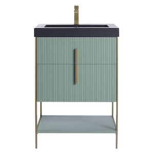 24 in. W x 18 in. D x 33.5 in. H Mint Green Bath Vanity with Black Gel Coated Acrylic Top with Satin Brass Hardware