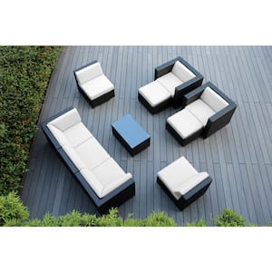 Black 10-Piece Wicker Patio Seating Set with Sunbrella Natural Cushions