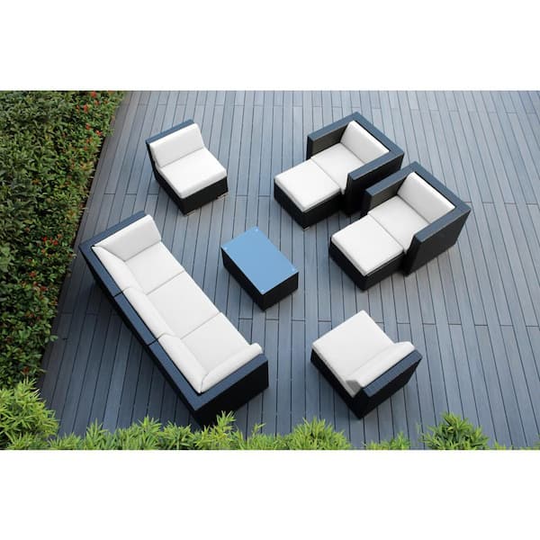 Ohana Depot Black 10-Piece Wicker Patio Seating Set with Sunbrella Natural Cushions