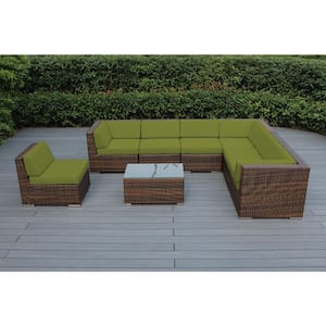 Mixed Brown 8-Piece Wicker Patio Seating Set with Supercrylic Peridot Cushions