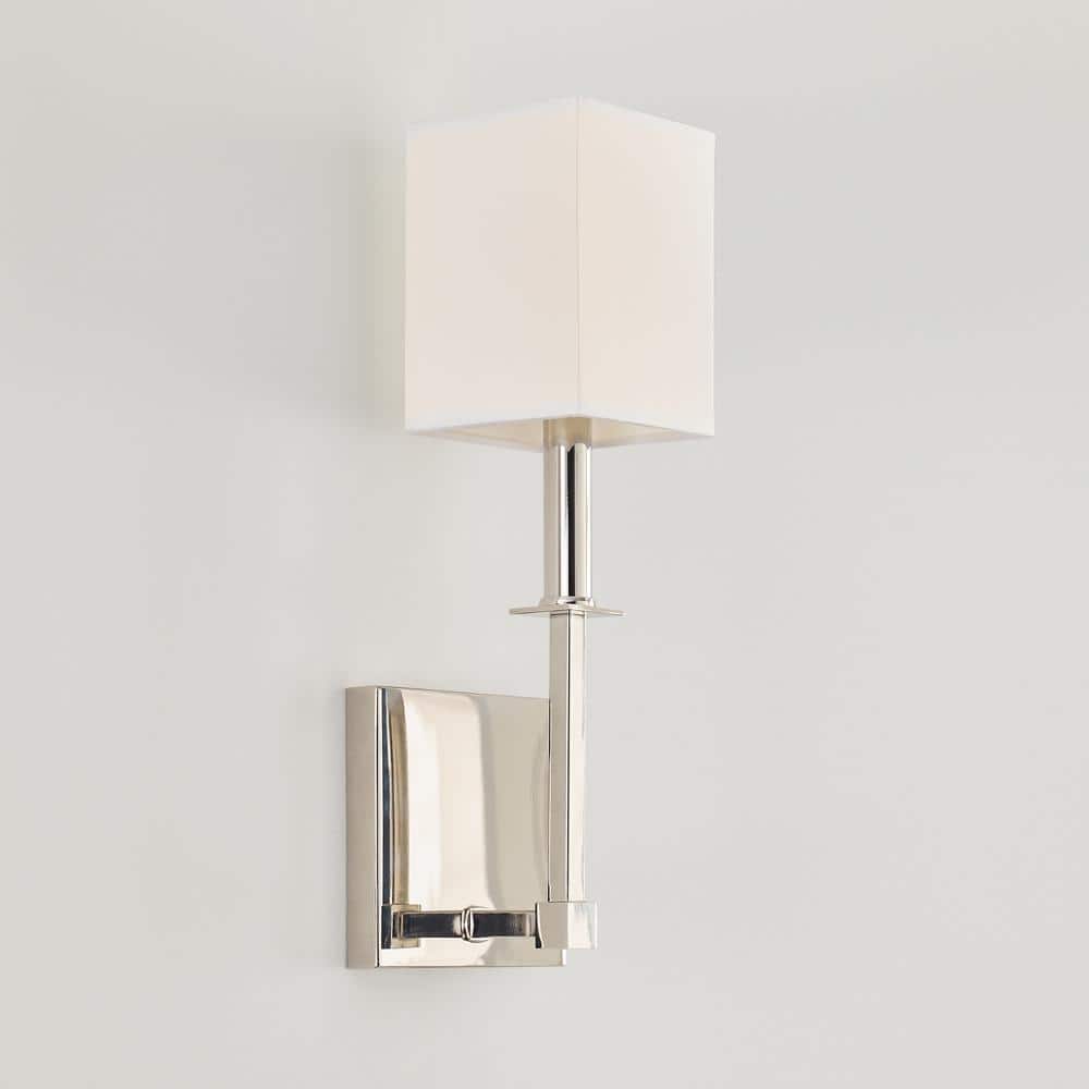 Polished Nickel 1-Light Wall Sconce with White Parchment Shade