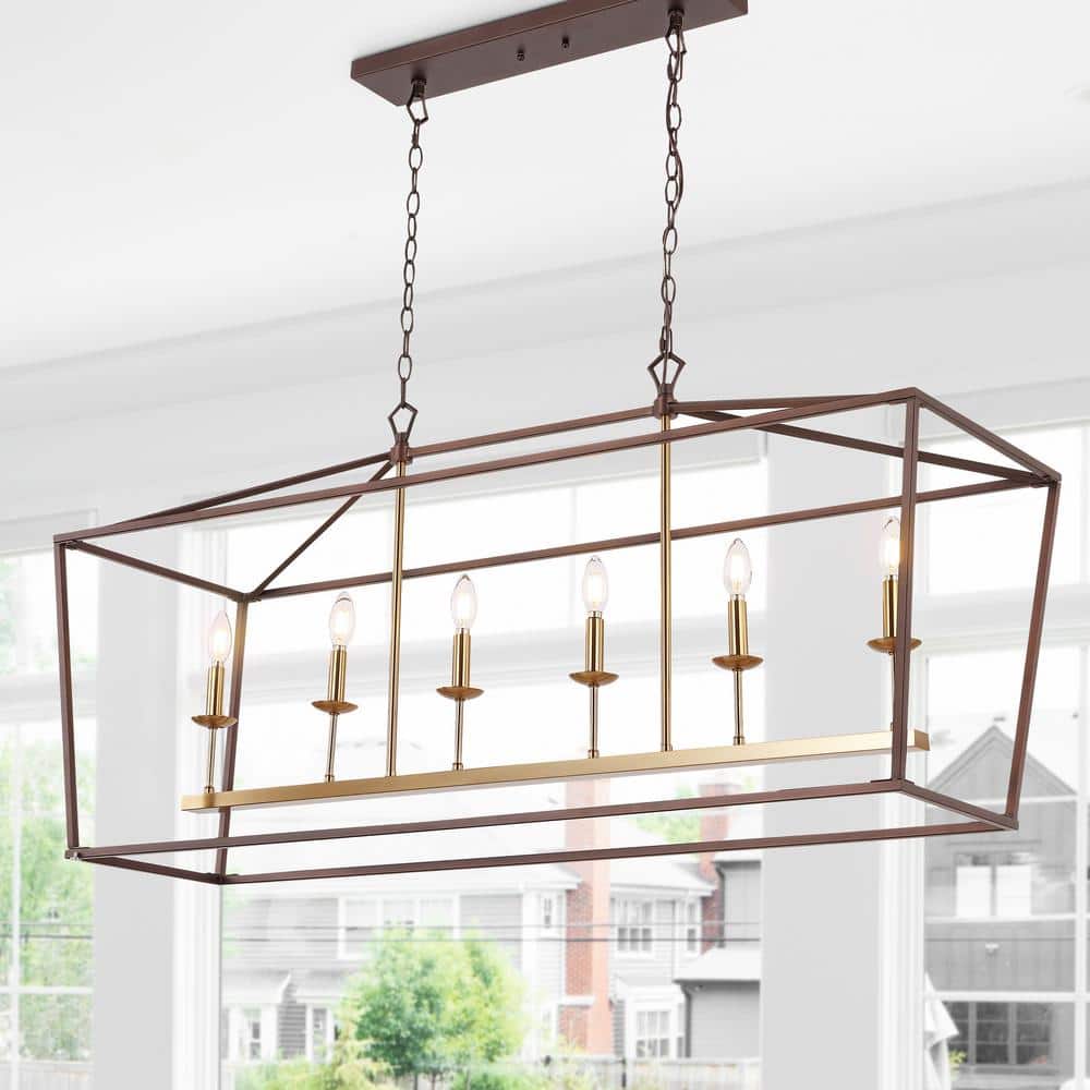 Transitional Geometric Bronze 6-Candle Pendant Light
