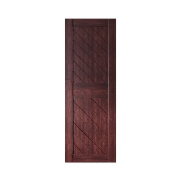 HOMACER XT2 30 in. x 84 in. C-Panel Solid Core Red Mahogany Slanted Stripe Design Pine Wood Interior Sliding Barn Door Slab