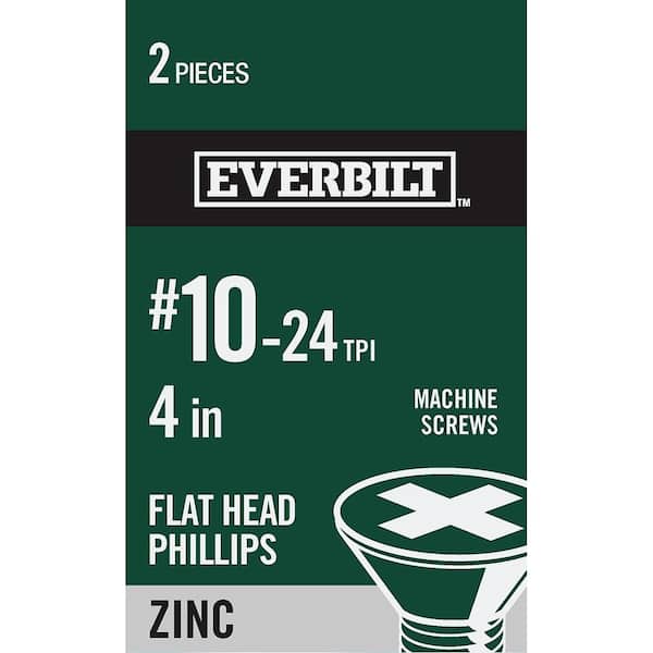 Everbilt #10-24 x 4 in. Zinc Plated Phillips Flat Head Machine Screw (2-Pack)
