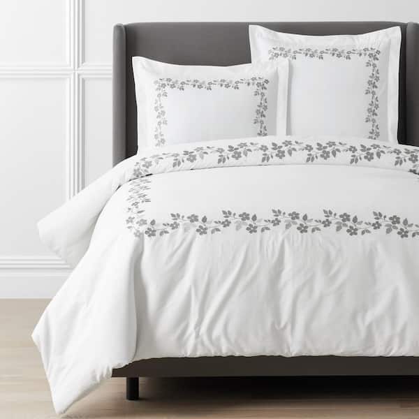 The Company Store Legends Hotel Brighton Embroidered Egyptian Sage King Cotton Percale Duvet Cover
