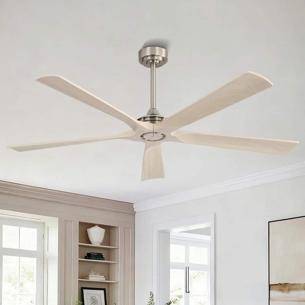 MLiAN 60 in. 5-Soild Wood Ash Wood Blades Indoor Nickel Sand