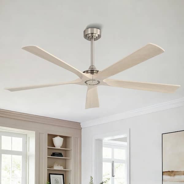 60 in. 5-Soild Wood Ash Wood Blades Indoor Nickel Sand Standard Ceiling Fan with Remote Down-Rod Mount