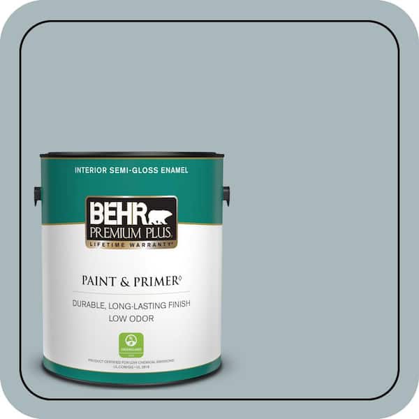 BEHR PREMIUM PLUS 1 gal. #N470-3 Half Sea Fog Semi-Gloss Enamel Low Odor Interior Paint & Primer
