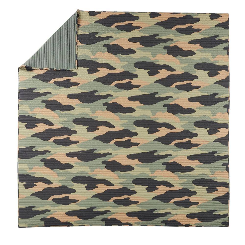 Twin Gray and Green Reversible Microfiber Quilt Set