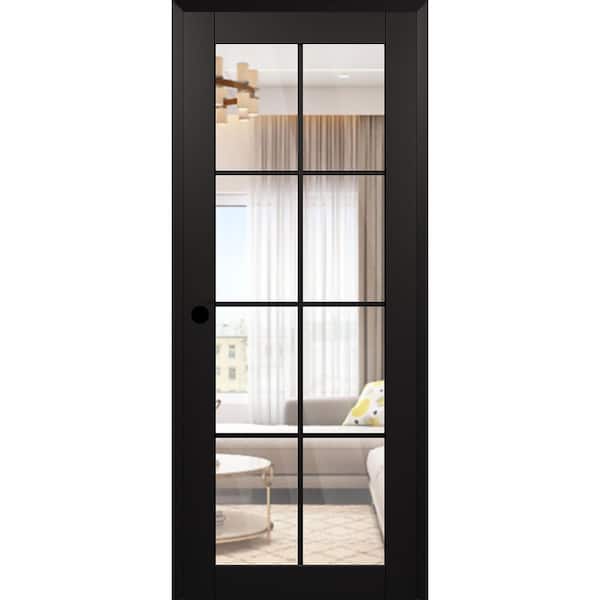 Vona 8 Lite DIY-Friendly 28 in. x 80 in. Right-Handed Clear Glass Black Matte Composite Single Prehung Interior Door