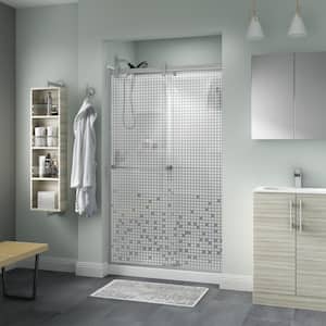 Contemporary 48 in. x 71 in. Frameless Sliding Shower Door in Nickel with 1/4 in. (6mm) Mozaic Glass
