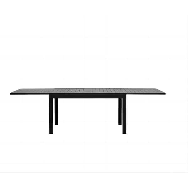 Metal Outdoor Dining Table with Extension for 6-8 Person, Rectangular Table for Garden Lawn Porch Bistro-Black