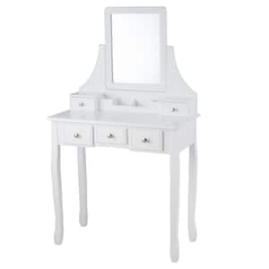 31.5 in. W x 16 in. D x 55 in. H White Vanity Set Makeup Dressing Table and Stool with 5-Drawers