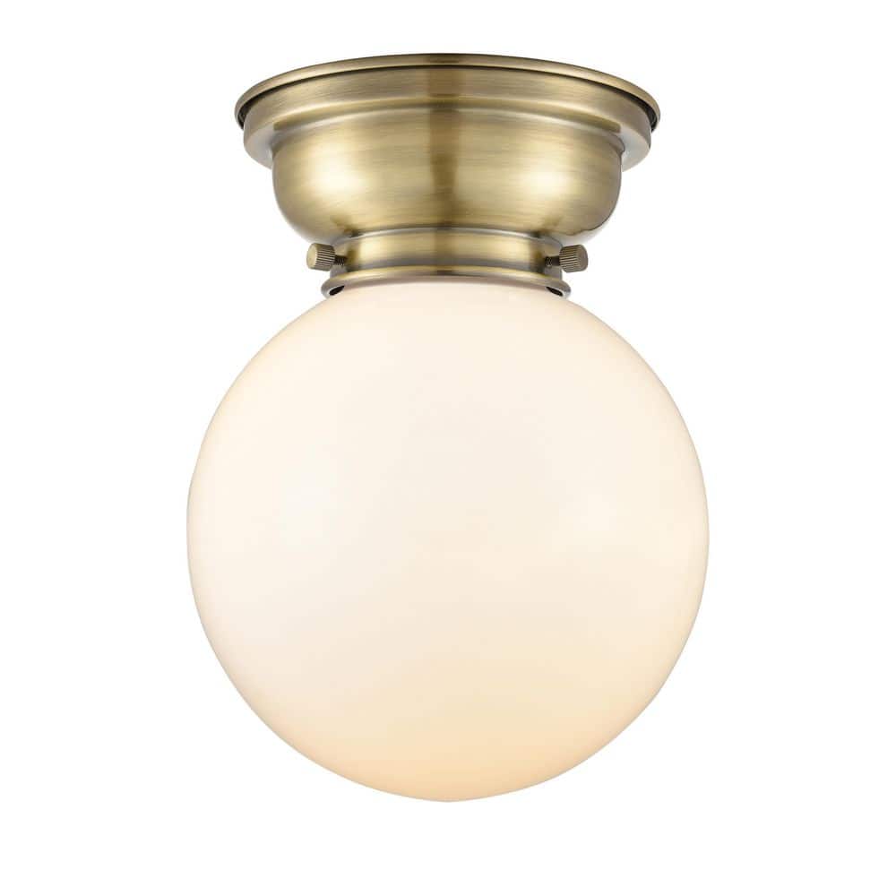 Beacon 8 in. 1-Light Antique Brass Industrial Flush Mount with Seeded Glass Shade price history on PriceWatchPro