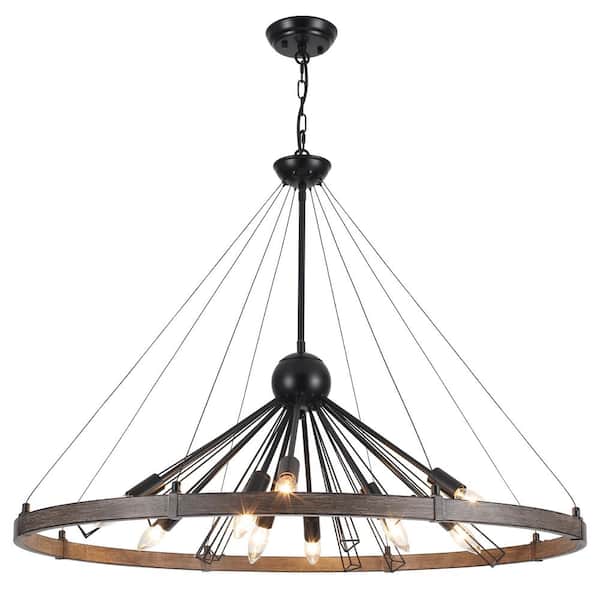 ADSENSTY 9-Light Brown Dimmable Sputnik Sphere Wagon Wheel Chandelier for Kitchen Island with No Bulbs Included
