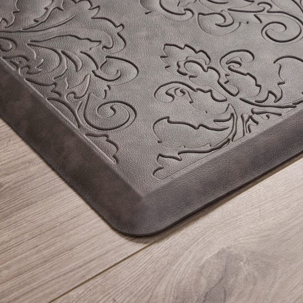 Marni Brown 17.5 in. x 60 in. Floral Synthetic 2-Piece Kitchen Mat Set