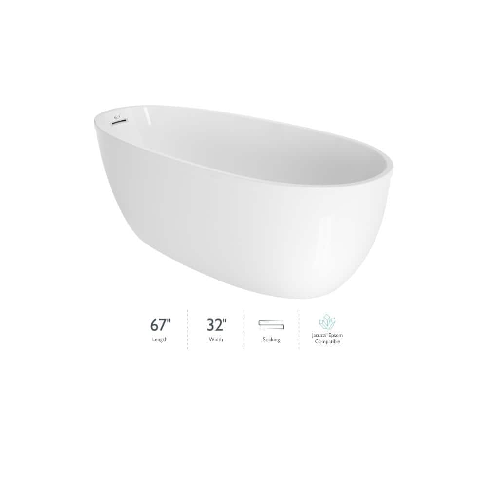 Stretto 67" White Acrylic Freestanding Soaking Bathtub