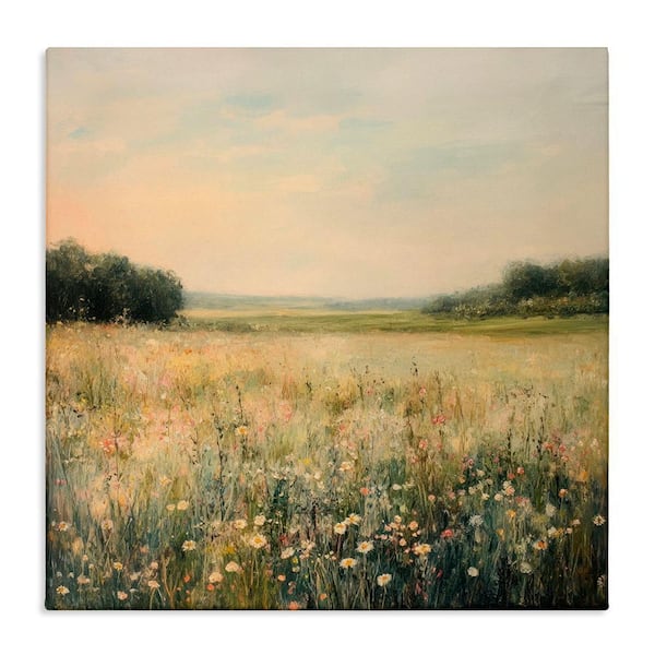 Warm Wildflower Landscape by Petal Prints Design 1-Piece Unframed Nature Graphic Art Print 36 in. x 36 in.