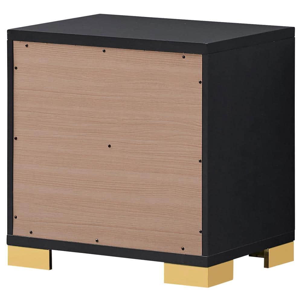 Black and Gold 2-Drawer Modern Nightstand