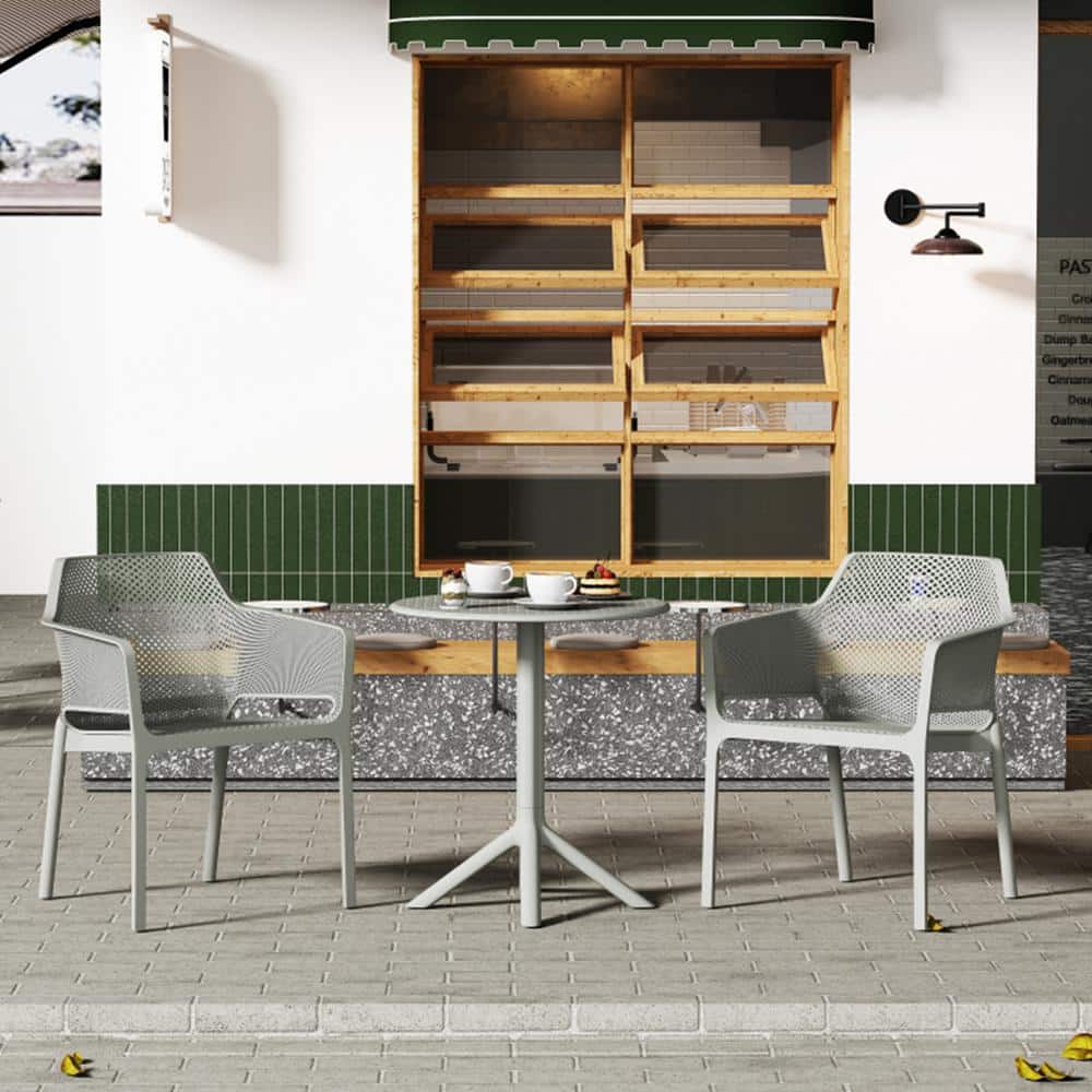 3-Piece Plastic Outdoor Bistro Set in Light Gray