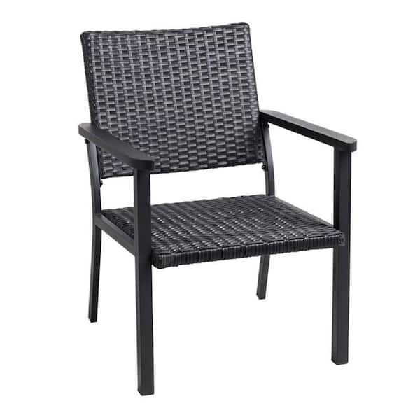 ITOPFOX Handwoven Rattan Glider Stainless Steel Outdoor Lounge Chair in Black Set of 1
