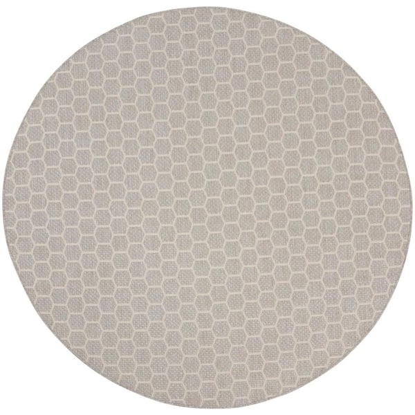 Nourison Reversible Indoor Outdoor Grey 8 ft. x 8 ft. Honeycomb Contemporary Round Area Rug