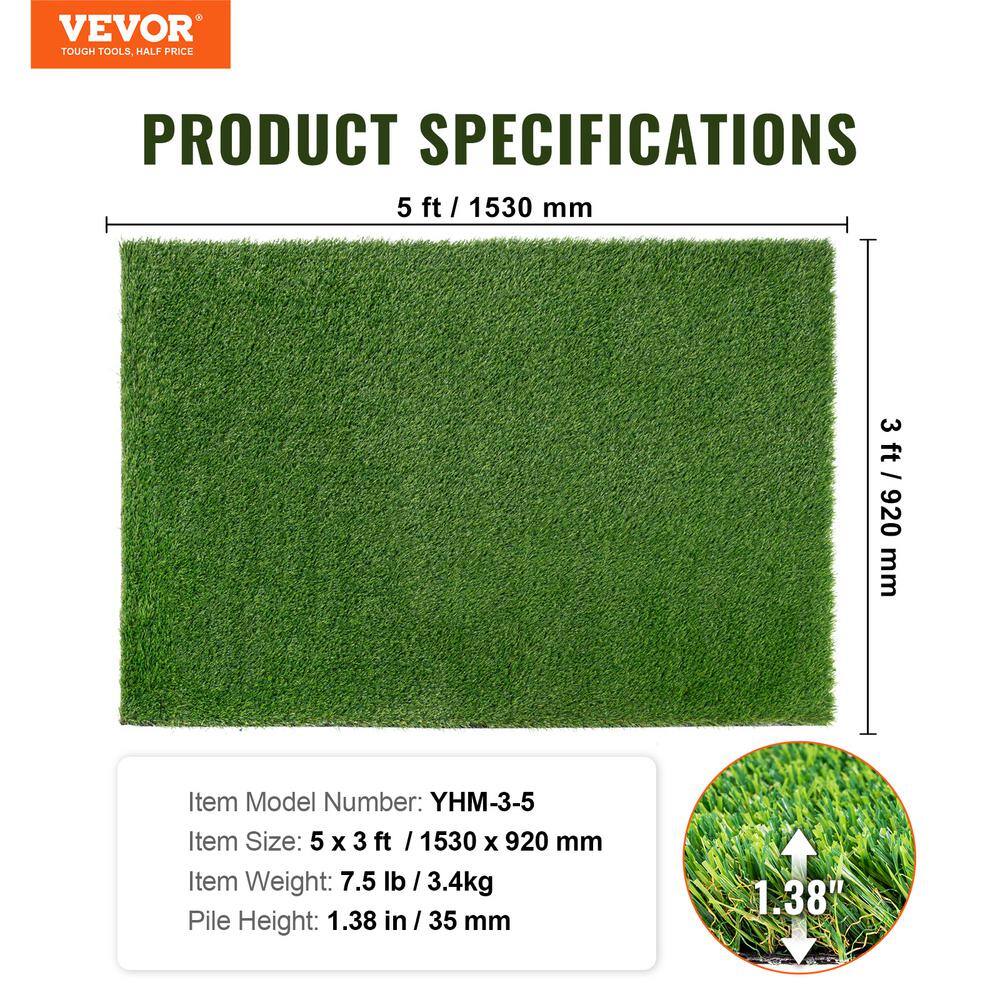 VEVOR 3 x 5 ft UV-Resistant Artificial Grass Turf with Drainage Holes