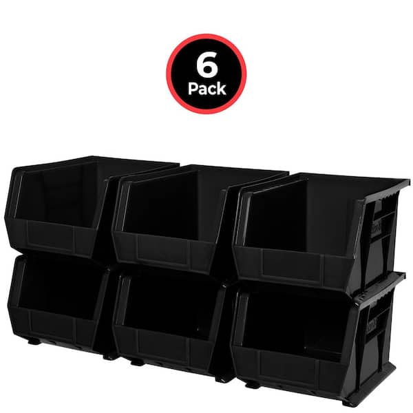 30239 Plastic Storage Bins, 11 in. D x 8 in. W x 7 in. H, Black, 6-pack